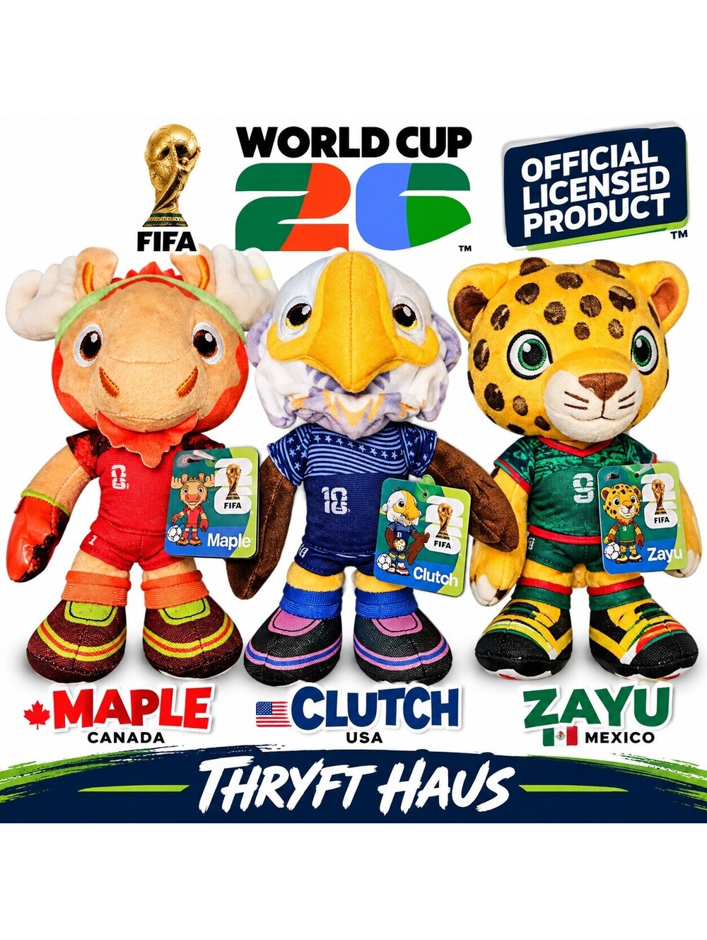 FIFA World Cup 2026 Official Licensed Plush Mascot Set - Maple, Clutch, Zayu